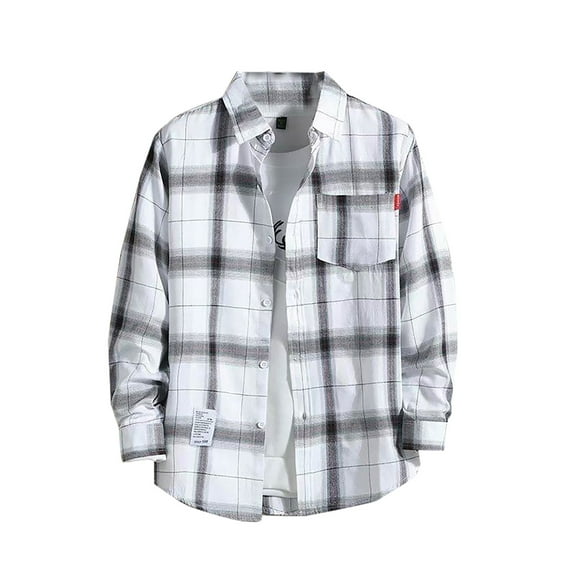 Sopiago Flannel Shirt Men Regular Fit Button Down Shirt Men Long Sleeve Casual Plaid Shirts White,XL