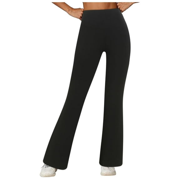 Sopiago Flared Leggings for Women Casual Soft High Waist Tummy Control Gym Athletic Workout Long Bootcut Yoga Pants Black,L