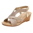 thumbnail image 1 of Sopiago Flip Flops Women Women's Woven Double Band Sandals Gold,7, 1 of 6