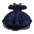 thumbnail image 1 of Sopiago Flower Girl Dresses Off-Shoulder Birthday Girls Dress lace Fluffy Pageant Girl Dress for Christmas Wedding Party Navy (5-6 Years), 1 of 6