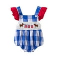 thumbnail image 1 of Sopiago Fourth of July Toddler Girl Outfit Patriotic Memorial Day Pocket Romper Fourth Of July Clothing Independence Day Toddler Baby Girl Clothes Blue,6-12 Months, 1 of 7