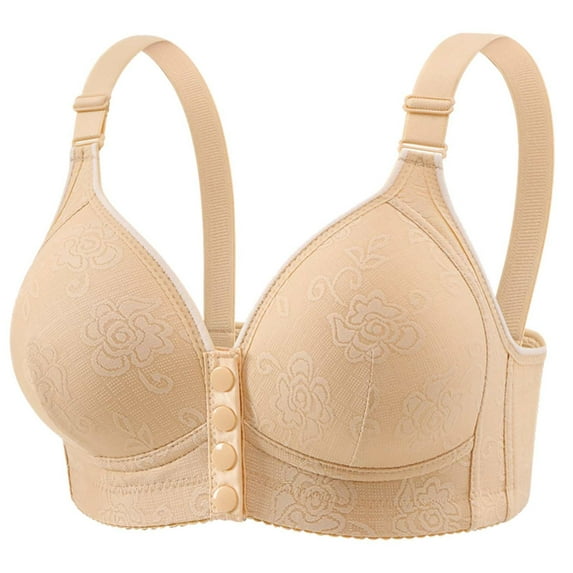 Sopiago Front Closure Bras for Women Plus Size No Wire Bra for Senior Convenient Light Shaping Bra for Senior Women Beige,36
