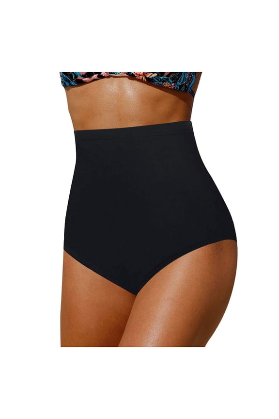 Womens Bikini Bottom Ruched High Waisted Bathing Suit Bottom Tummy Control Swimsuit Bottoms for Women Full Coverage Swimwear Black,L