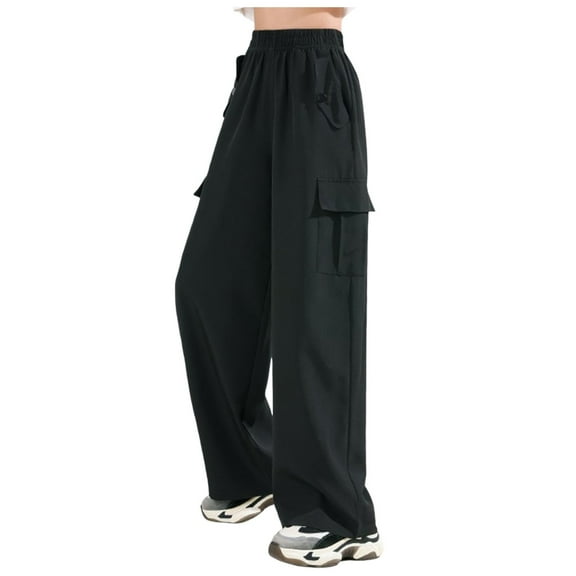 Sopiago Girl Cargo Pants High Waisted Jogger Pants Flap Pockets Loose Trousers Casual Pants for Kids Black,4-5 Years