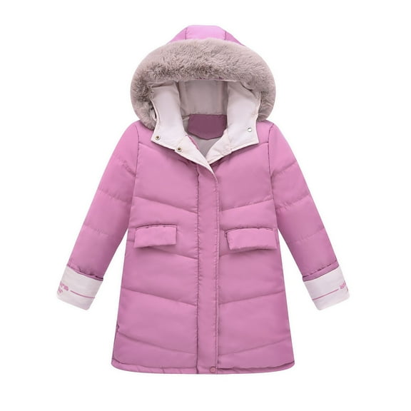 Sopiago Girl Winter Coat Long Hooded Parka Soft Fleece Puffer Jacket with Hood Red,4-5 Years