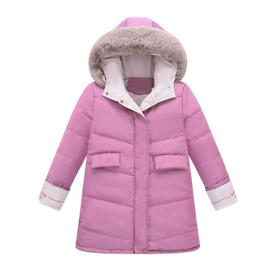 Sopiago Girl Winter Coat Long Hooded Parka Soft Fleece Puffer Jacket with Hood Red,4-5 Years