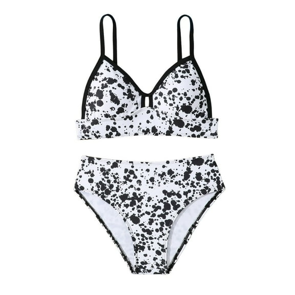 Sopiago Girls 2 Piece Swimsuit Ditsy Floral Swimwear V Neck Bathing Suit Spaghetti Strap Bikini Set Black,9-10 Years