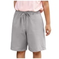 thumbnail image 1 of Sopiago Girls Bermuda Shorts Summer Knee Length Shorts for Girls Casual Cotton Linen Shorts Lightweight Elastic Waist Drawstring Short Pants (Grey,6-7 Years), 1 of 7