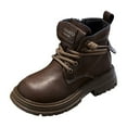 thumbnail image 1 of Sopiago Girls Boot Side Zipper Combat Shoes with Lace Up Boots for Toddler Boys Brown,3.5, 1 of 5