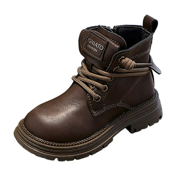 Sopiago Girls Boot Side Zipper Combat Shoes with Lace Up Boots for Toddler Boys Brown,3.5