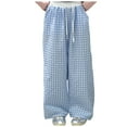 thumbnail image 1 of Sopiago Girls Casual Checkered Pants Drawstring Elastic Waist Comfy Girls Loose Pants Straight Wide Leg Plaid Pants with Pockets 5-6 Years,Blue, 1 of 5