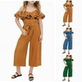 thumbnail image 1 of Sopiago Girls Casual Ruffle Trim Jumpsuits Long Sleeve Off the Shoulder Wide Leg Loose Rompers for Girls with Pockets Yellow,8-9 Years, 1 of 5