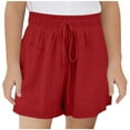 thumbnail image 1 of Sopiago Girls Casual Shorts Soft Comfy High Elastic Waist Sports Soccer Shorts for Girls Summer Athletic Running Shorts with Pockets (Red,9-10 Years), 1 of 7