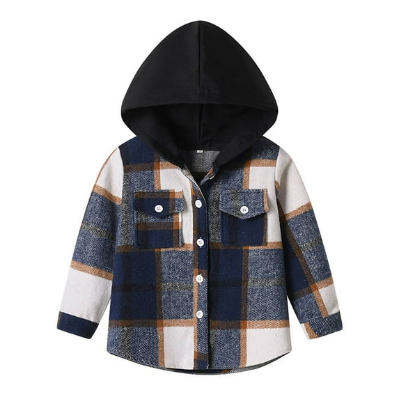 Sopiago Girls Flannel Shirt Fall Winter Clothes Flannel Hooded Plaid Shirt Jacket Button Down Shirt Dark Green,8-9 Years