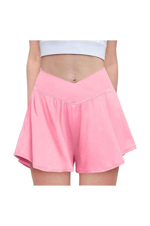 Girls Flowy Shorts with Spandex Liner,2 in 1 Butterfly Shorts Teen Girls with Pockets for Soccer,Sports, Running, Athletic (Pink,7-8 Years)