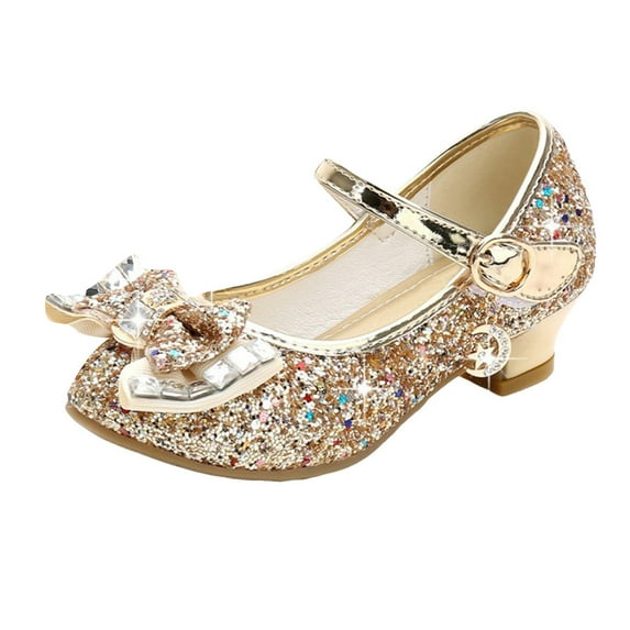 Sopiago Girls Heels Dress Shoes Mary Jane Wedding Party Sparkle Glitter Princess Shoes (Little Kid/Big Kid) Gold,11.5