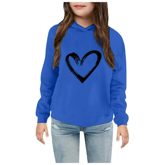 Sopiago Girls Hoodie Long Sleeve Sweatshirts Casual Heart Print Tops Blue,6-7 Years