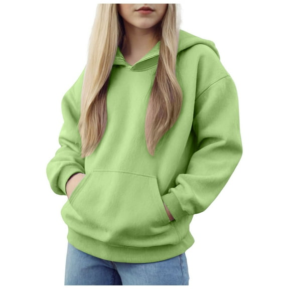 Sopiago Girls Hoodies Girls Pullover Clothes Crewneck Solid Color Casual Long Sleeve Top Fall Teen Girl Hooded Sweatshirt Light Green,2-3 Years