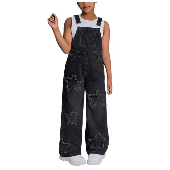 Sopiago Girls' Jumpsuits & Rompers Big Kid Bib Overalls Blue Adjustable Belts Girls Denim Overalls Color changeable Sequin Pants (Black,11-12 Years)