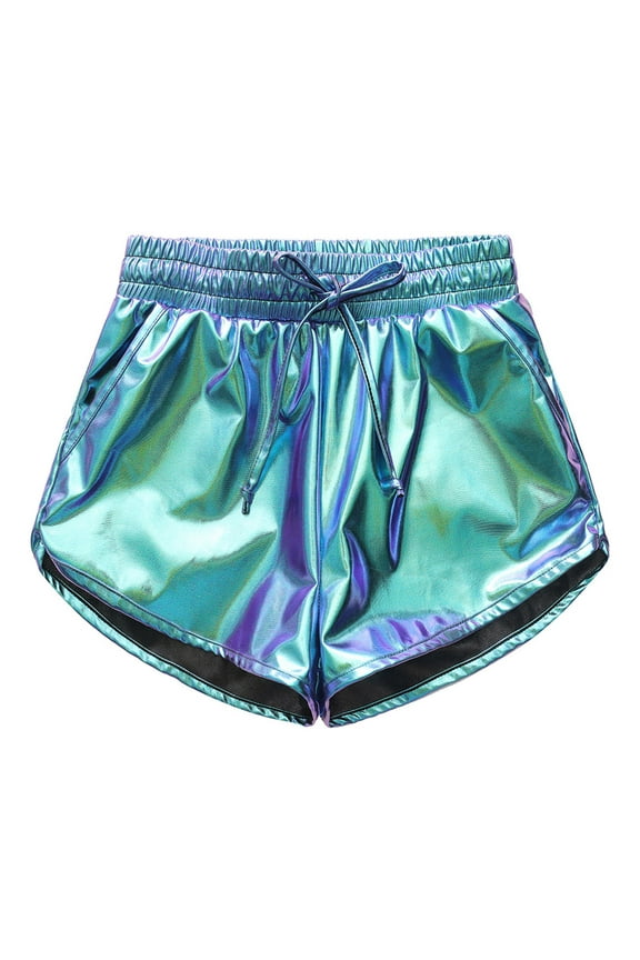 Girls Metallic Shorts Sparkly Shiny Hot Pants Outfit Sequin Shorts Girls (Sky Blue,9-10 Years)