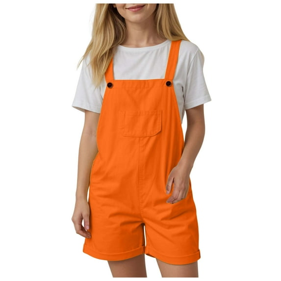 Sopiago Girls Overall Shorts Kids Summer Casual Girls Jumpsuit Adjustable Strap Toddler Girl Romper with Pockets (Orange,1-2 Years)