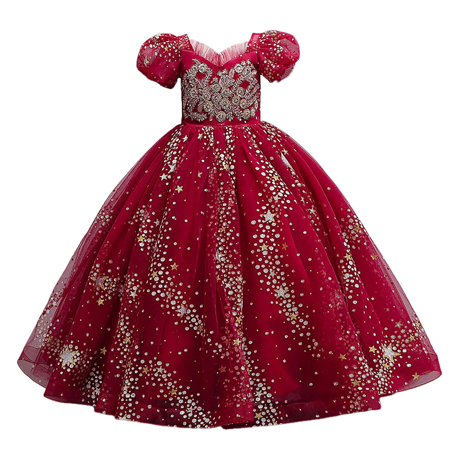 Girls Red Birthday Dress Children's Prom Princess Dress Girls Puffy Dress