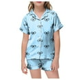 thumbnail image 1 of Sopiago Girls Pajama Set Kids Silky PJS Button-Down Sleepwear Nightwear Loungewear Clothes Set Gifts Light Blue,12-13 Years, 1 of 5