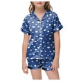 thumbnail image 1 of Sopiago Girls Pajamas Set Soft Short Sleeve Pjs Set Button-Down Sleepwear Nightwear Loungewear Blue,6-7 Years, 1 of 5