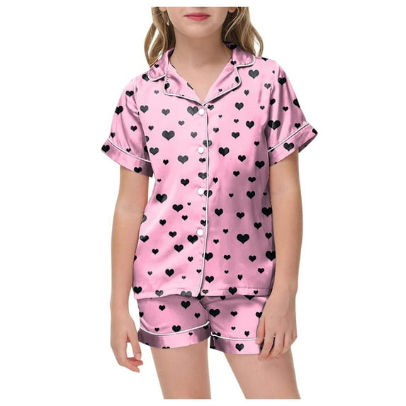 Sopiago Girls Pajamas Set Soft Short Sleeve Pjs Set Button-Down Sleepwear Nightwear Loungewear Pink,6-7 Years