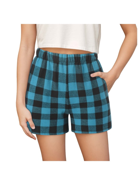 Girls Pajamas Shorts Casual Summer Loungewear Toddler Kids Sleep Pj Plaid Shorts Beach Bottoms Blue,5-6 Years