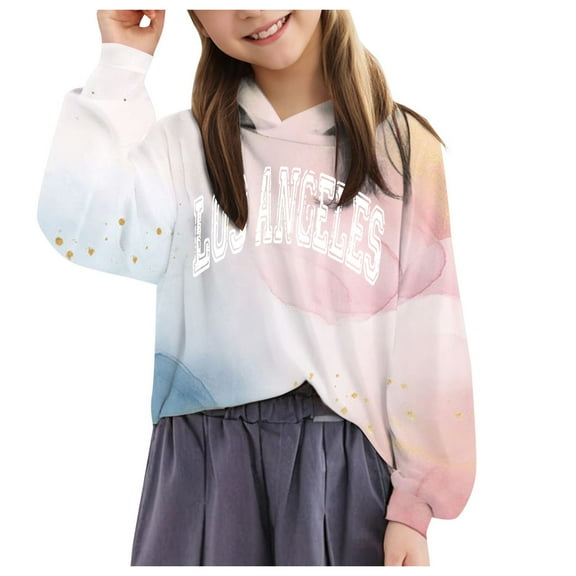 Sopiago Girls Pullover Hoodies Tie Dye Letter Graphic Print Hooded Sweatshirt Light Gray,4-5 Years