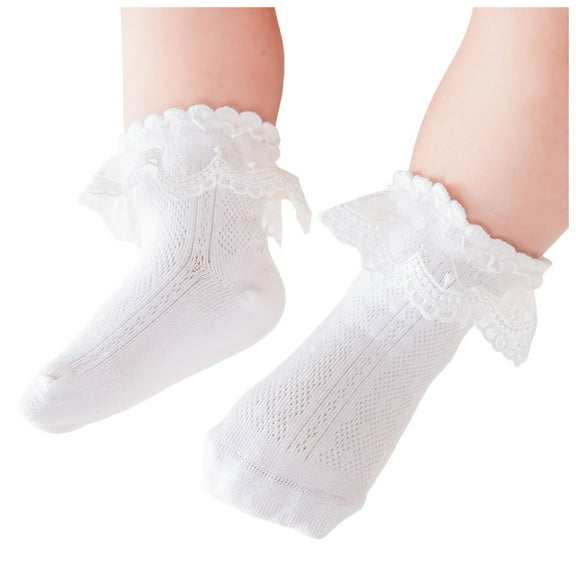 Sopiago Girls Ruffle Socks Double Lace Frilly Dress Socks Kids Turn Cuff Socks for Toddler Little Girls Cotton Ankle Socks 3-5 Years,White