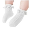 thumbnail image 1 of Sopiago Girls Ruffle Socks Double Lace Frilly Dress Socks Kids Turn Cuff Socks for Toddler Little Girls Cotton Ankle Socks 3-5 Years,White, 1 of 6