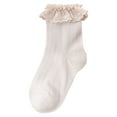 thumbnail image 1 of Sopiago Girls Ruffle Socks Toddler Double Lace Sock Turn Cuff Frilly Dress Socks Pageant with Ruffles Little Baby Girl Kids Cotton Ankle Socks 5-8 Years,Beige, 1 of 3