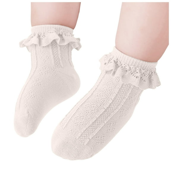 Sopiago Girls Ruffle Socks Toddler Double Lace Sock Turn Cuff Frilly Dress Socks Pageant with Ruffles Little Baby Girl Kids Cotton Ankle Socks 6-8 Years,Beige