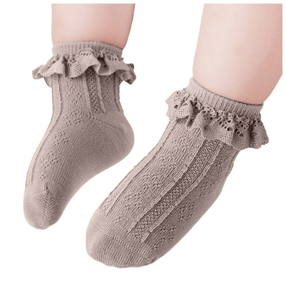 Sopiago Girls Ruffle Socks Toddler Double Lace Sock Turn Cuff Frilly Dress Socks Pageant with Ruffles Little Baby Girl Kids Cotton Ankle Socks 6-8 Years,Coffee