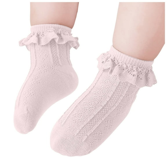 Sopiago Girls Ruffle Socks Toddler Double Lace Sock Turn Cuff Frilly Dress Socks Pageant with Ruffles Little Baby Girl Kids Cotton Ankle Socks 6-8 Years,Pink