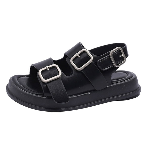 Sopiago Girls Sandals Adjustable Buckle Causal Sandals for Toddler Girls Open Toes Summer Shoes Black,11 (Toddler/Little Kid/Big Kid)