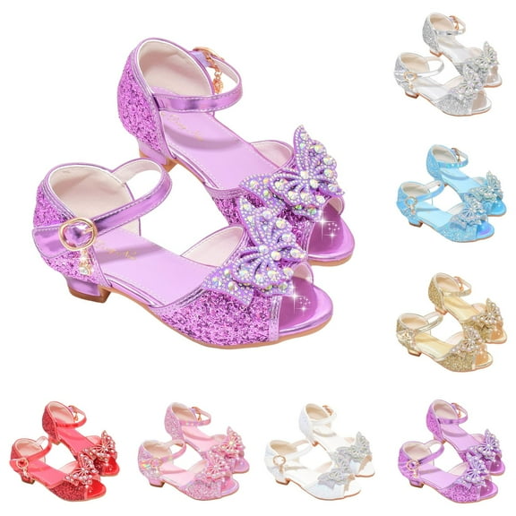 Sopiago Girls Sandals Mary Jane Glitter Wedding Party Dress Shoes for Girls Princess Flower Strap Shoes Purple,3 (Little Kid/Big Kid)