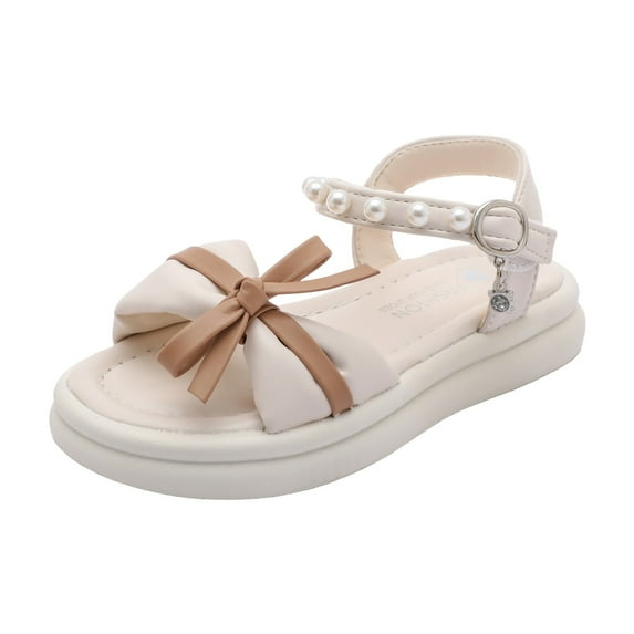 Sopiago Girls Sandals Open Toe Princess Flat for Girls Summer Sandals Beige,2 (Little Kid/Big Kid)