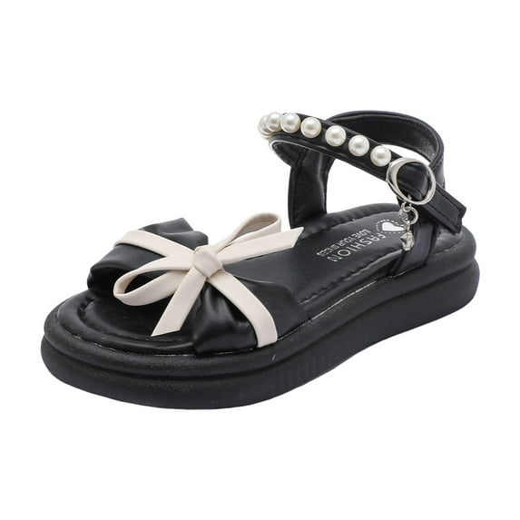 Sopiago Girls Sandals Open Toe Princess Flat for Girls Summer Sandals Black,12.5 (Little Kid/Big Kid)