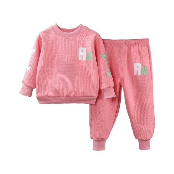 Sopiago Girls Sets Toddler Clothes Funny Letter Long Sleeve Sweatshirt Pullover Top Jogger Pants Baby Outfit Boy Pink,6-7 Years