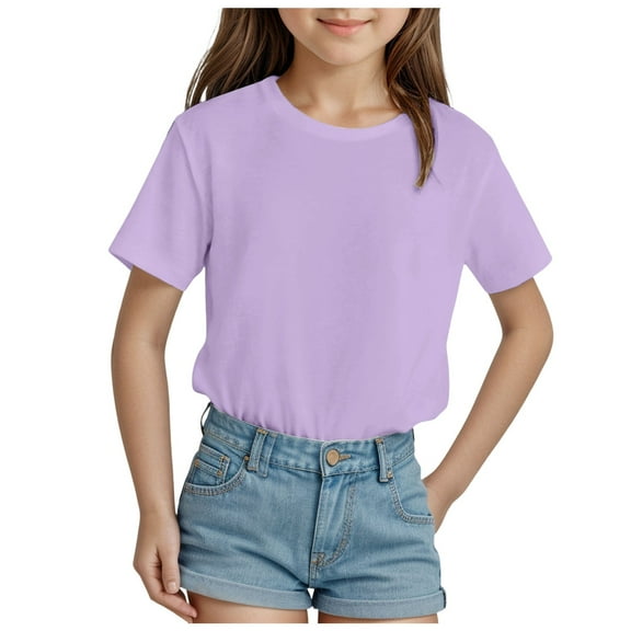 Sopiago Girls Short Sleeve T Shirts Toddler Summer Tops Crewneck T Shirts for Girls Light Purple,5-6 Years