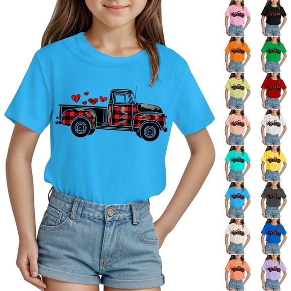 Sopiago Girls Short Sleeve Tshirt Cartoon Print Summer Tops for Toddler Girls Graphic Tees Blue,2-3 Years