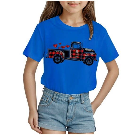 Sopiago Girls Short Sleeve Tshirt Cartoon Print Summer Tops for Toddler Girls Graphic Tees Dark Blue,18-24 Months