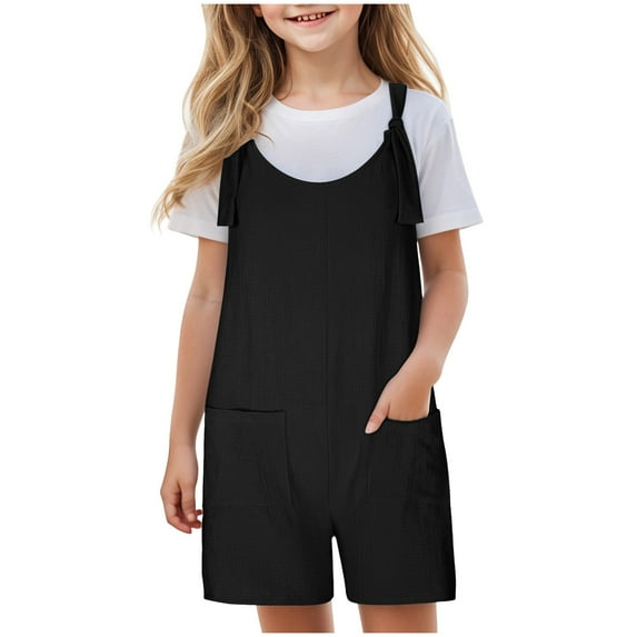 Sopiago Girls Summer Rompers Cute Clothes for Girls Dressy Jumpsuit Kids Shorts Junior Beach Vacation Essentials Outfits 2025 Black,9-10 Years