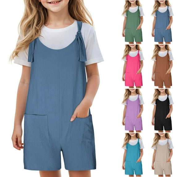 Sopiago Girls Summer Rompers Cute Clothes for Girls Dressy Jumpsuit Kids Shorts Junior Beach Vacation Essentials Outfits 2025 Dark Blue,5-6 Years