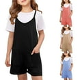 thumbnail image 1 of Sopiago Girls Summer Sleeveless Casual Romper Spaghetti Strap Shorts Jumpsuit for Girls with Pockets Black,11-12 Years, 1 of 7