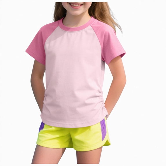 Sopiago Girls Summer T Shirts Casual Cap Sleeve Crewneck Raglan Tops Tshirt for Girls Pink,12-13 Years