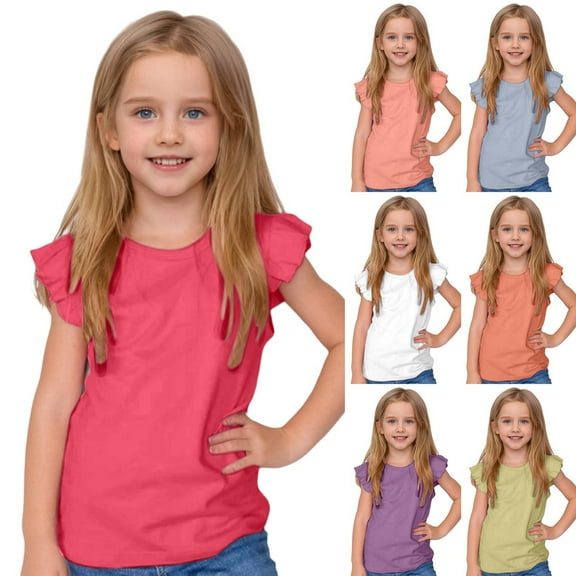 Sopiago Girls T Shirts Cute Ruffle Short Sleeve Shirts for Toddler Girls Summer Blouse Tunic Tee Tops Hot Pink,4-5 Years